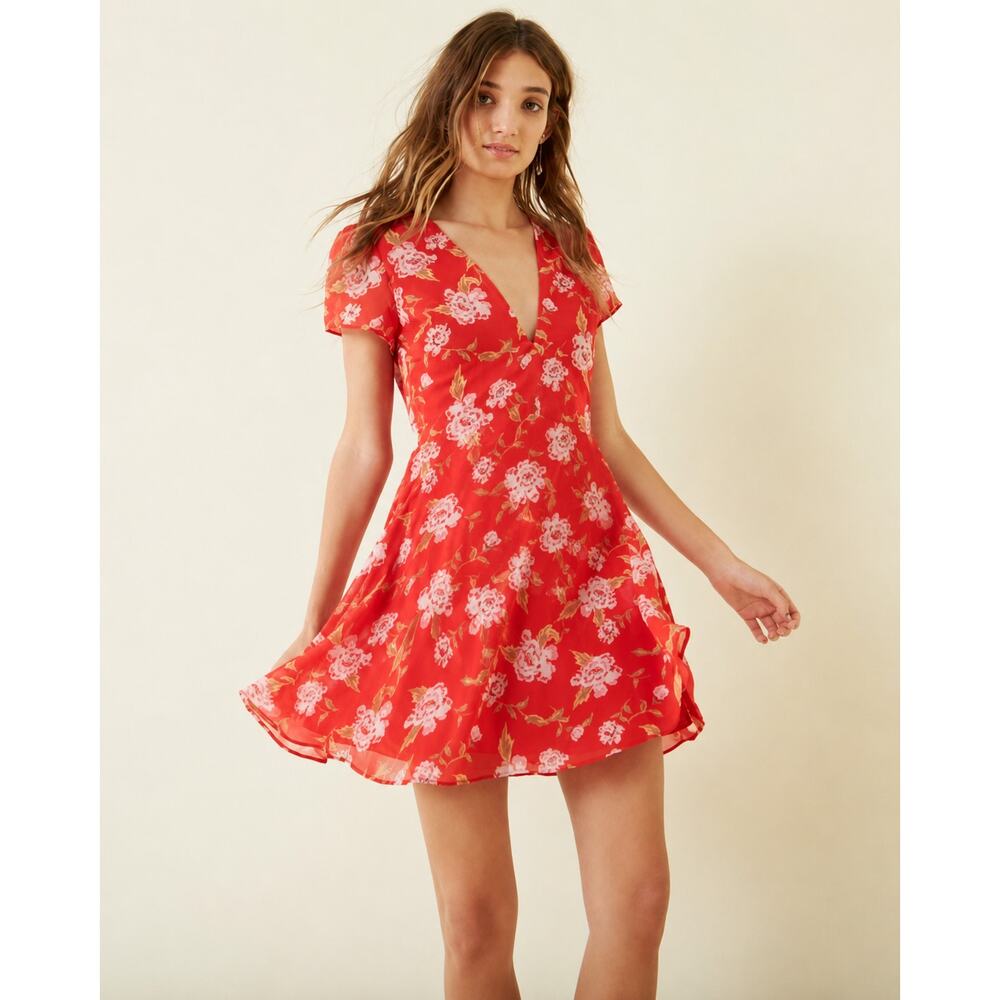 Lovers + Friends x Revolve Cassidy Red Floral Fit & Flare Mini Dress